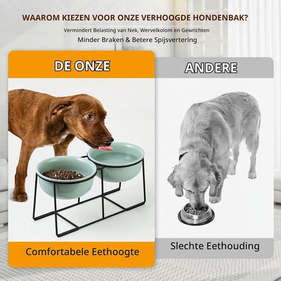 Verhoogde keramische dubbele hondenvoer- en waterbak met antislip houder voor middelgrote en grote honden, 2 x 1600 ml, ideaal voor comfortabel eten en drinken — afbeelding 5