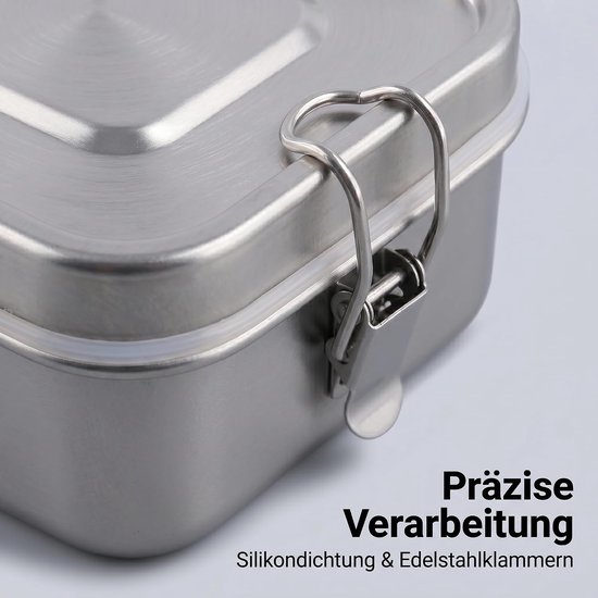 2 stuks roestvrijstalen broodtrommel met vakken, 850 ml en 1400 ml, lunchbox, metaal, lekvrij, broodtrommel met beweegbare scheidingswand, roestvrijstalen broodtrommel voor werk, picknick — afbeelding 4