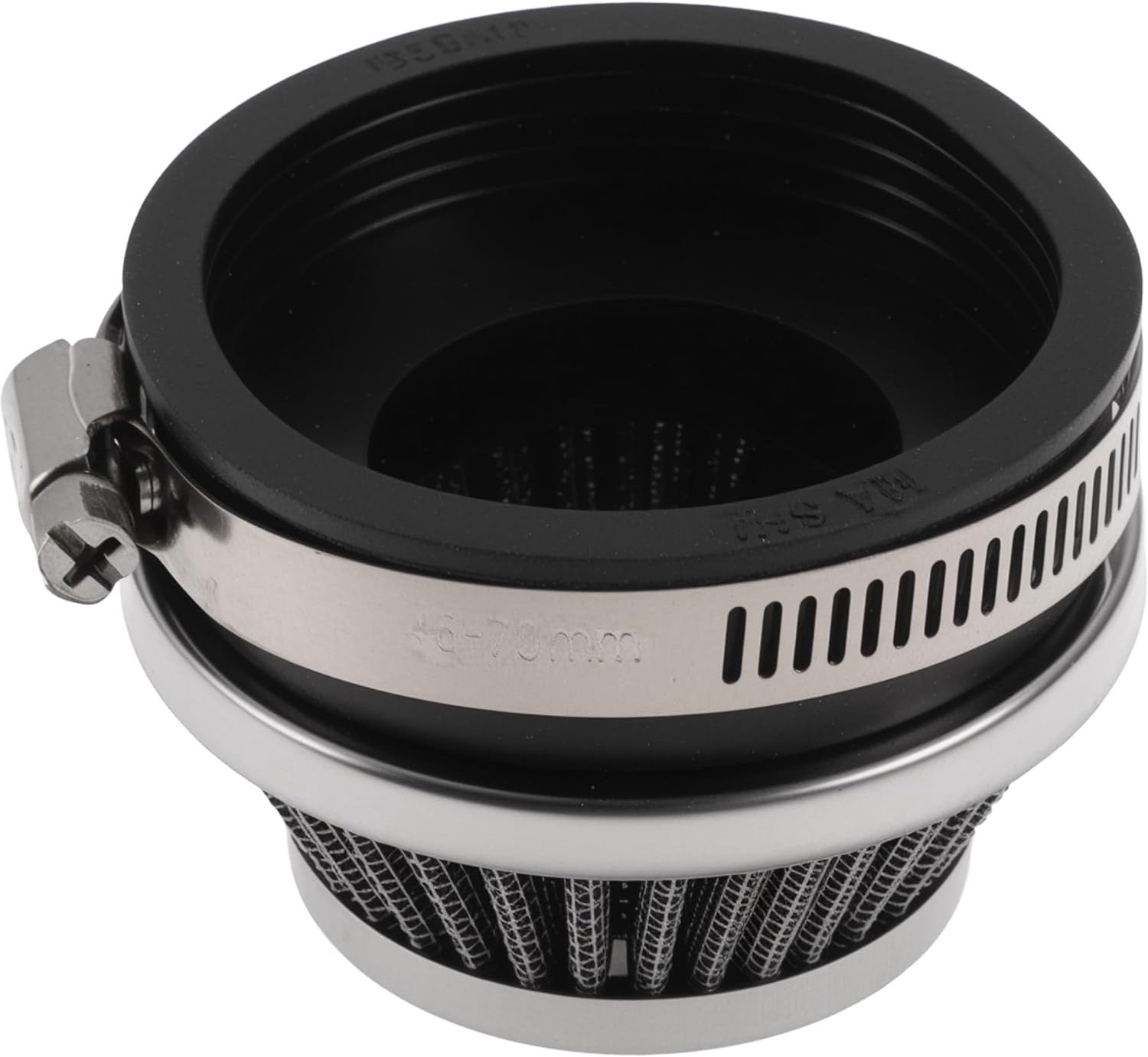 Motorfiets luchtfilter, universeel, 58 mm, luchtinlaatreiniger, net, rubber, metaal, luchtfilter, vervanging voor Dirt Pit Bike, ATV, scooter, bromfiets, zilverkleur