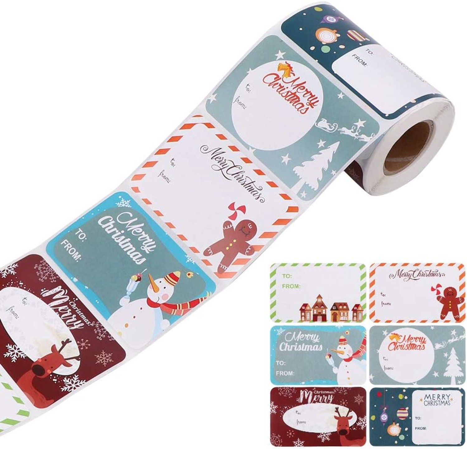 Tag Stickers, 250 stks/rollen Kerstmis Zelfklevende Gift Label Stickers, Kerst Stickers Naam Tags Labels Decoratieve Stickers voor Geschenken, Xmas Papier Label Stickers voor Kerstfeest Decoratieve