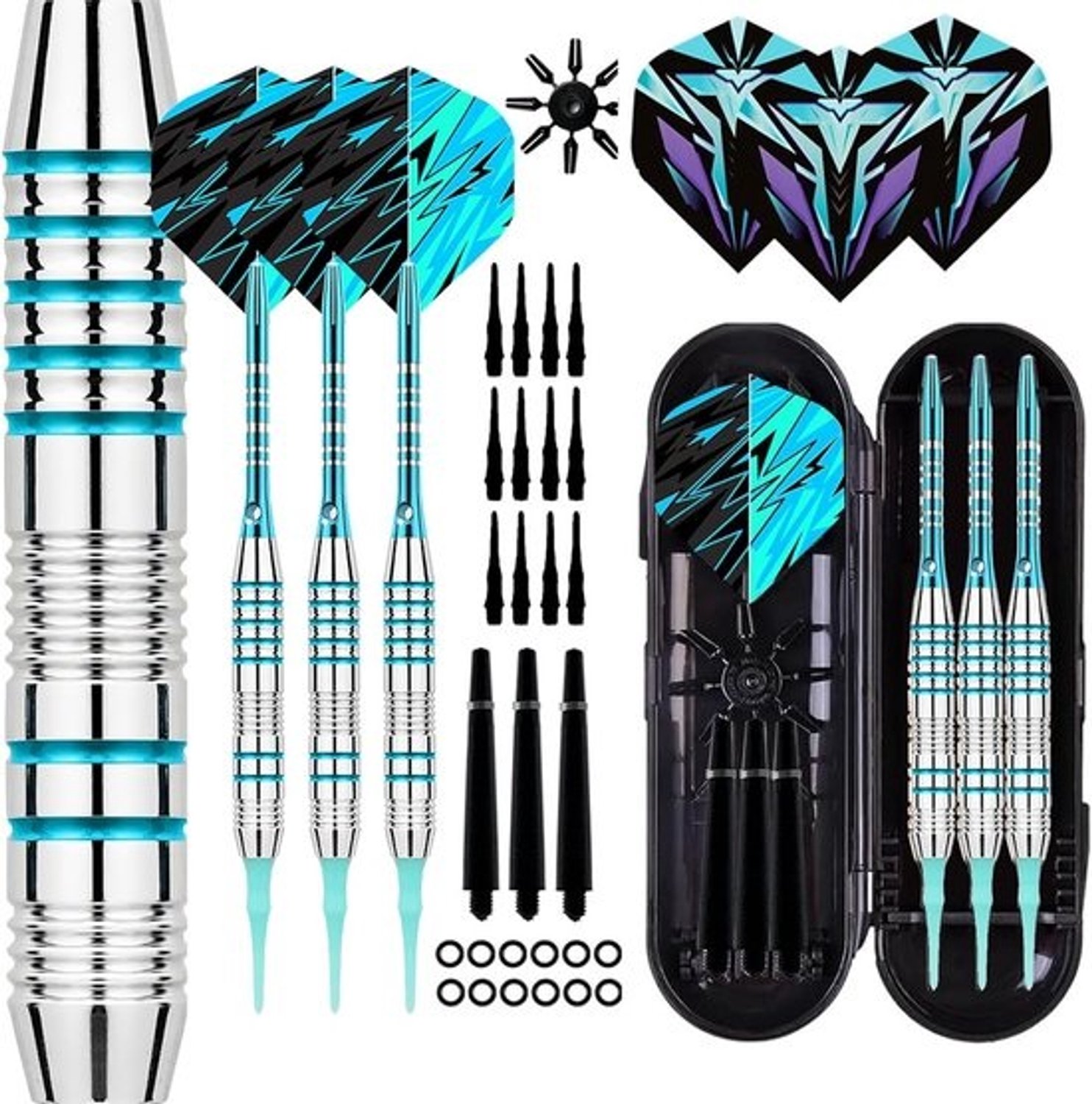 Professionele softtip-dartpijlen - Set met kunststof punten en opbergtas (18 gram)