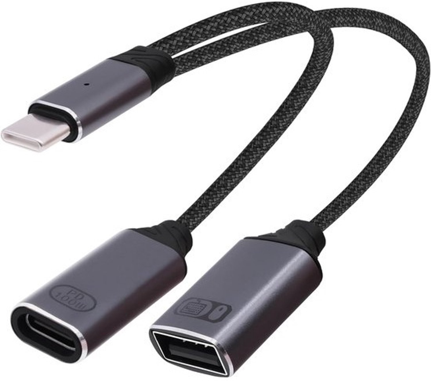 USB-C OTG splitterkabel met 100W PD snel opladen en USB 2.0-poort