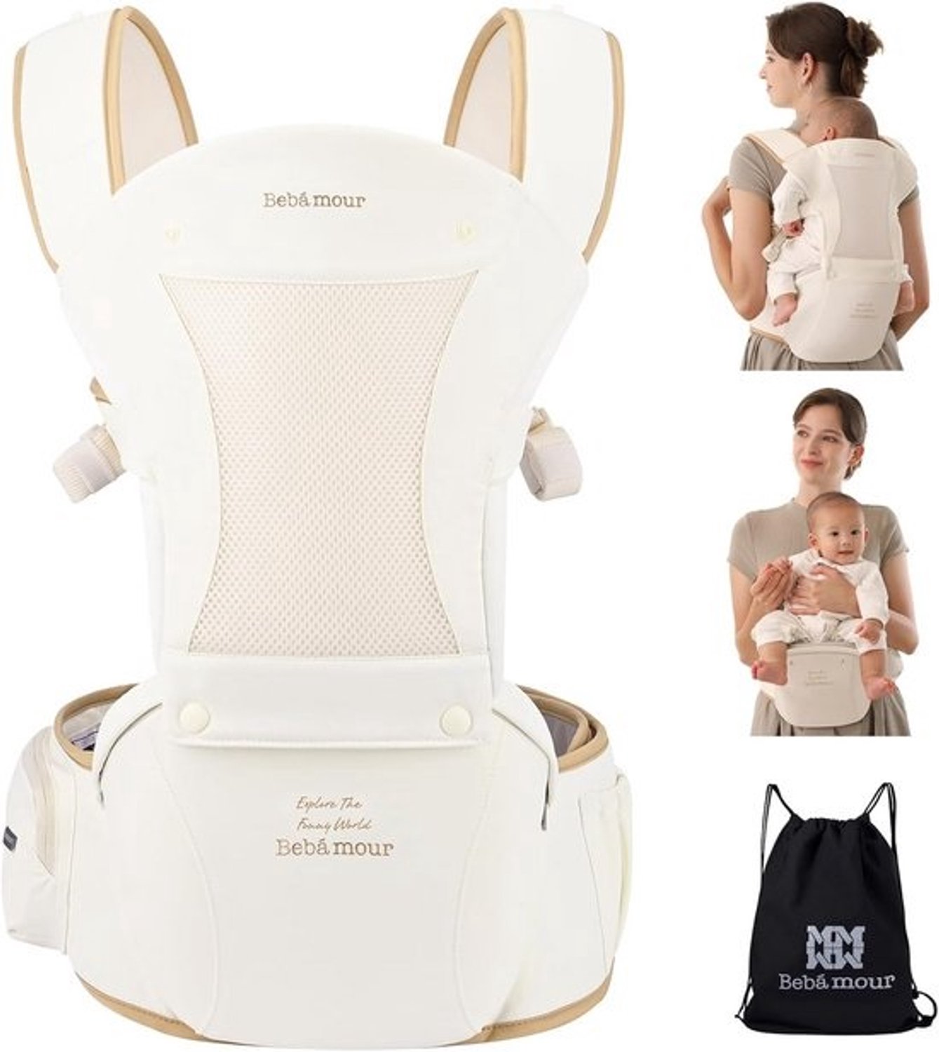 Ergonomische draagzak - Voor pasgeborene tot peuter - 6-in-1-heupzitje met accessoires en tailleverlenger