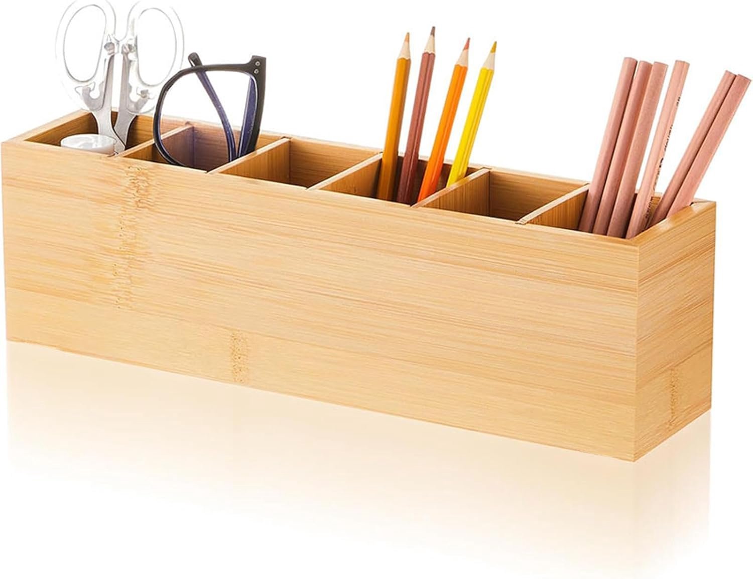 Pennenhouder voor bureau 6 vakken - Houten pennenhouder - Afneembare scheidingswanden - Houd je bureau netjes - ShopVlot