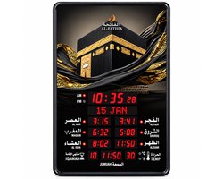 Yarvu ® AC 6340 XL - Azan Kalender Klok - Thema Kaaba + Islamitische Gebedsklok - Met Bluetooth - Moslim Gebed Klok - Adan - Groot 48*32 CM - Adhan Alarm