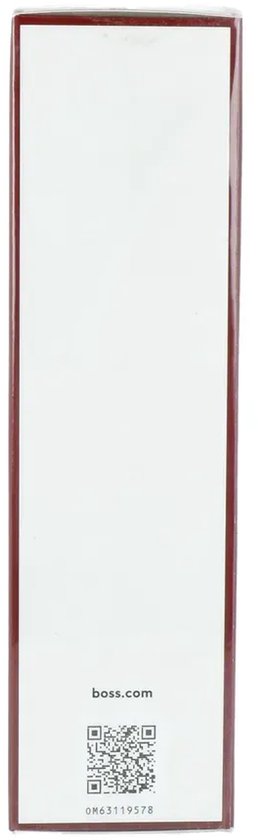 Zijkant van een Hugo Boss Femme 75 ml Eau de Parfum doos met de website boss.com en een QR-code.