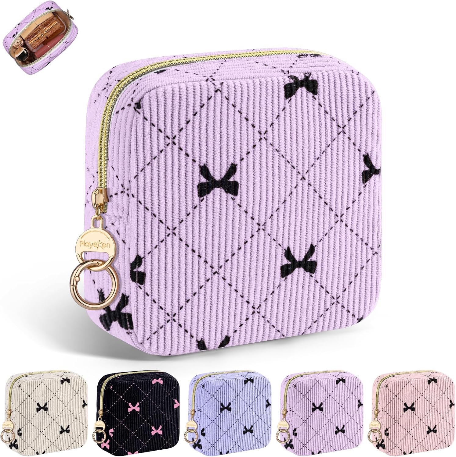 Make-uptas 13 x 13 x 5 cm - A-vlinderdas lila - absorberend - praktische organizer voor onderweg - ShopVlot