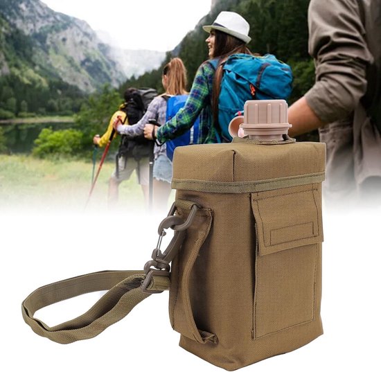 Lyrlody Heuptas voor Waterfles van 2 Liter, PVC Drinkrugzak met Verstelbare Riem, Lekvrije Fles en Opbergvak, Handsfree Drager voor Wandelen, Hardlopen, Fietsen, Reizen (Khaki) — afbeelding 4