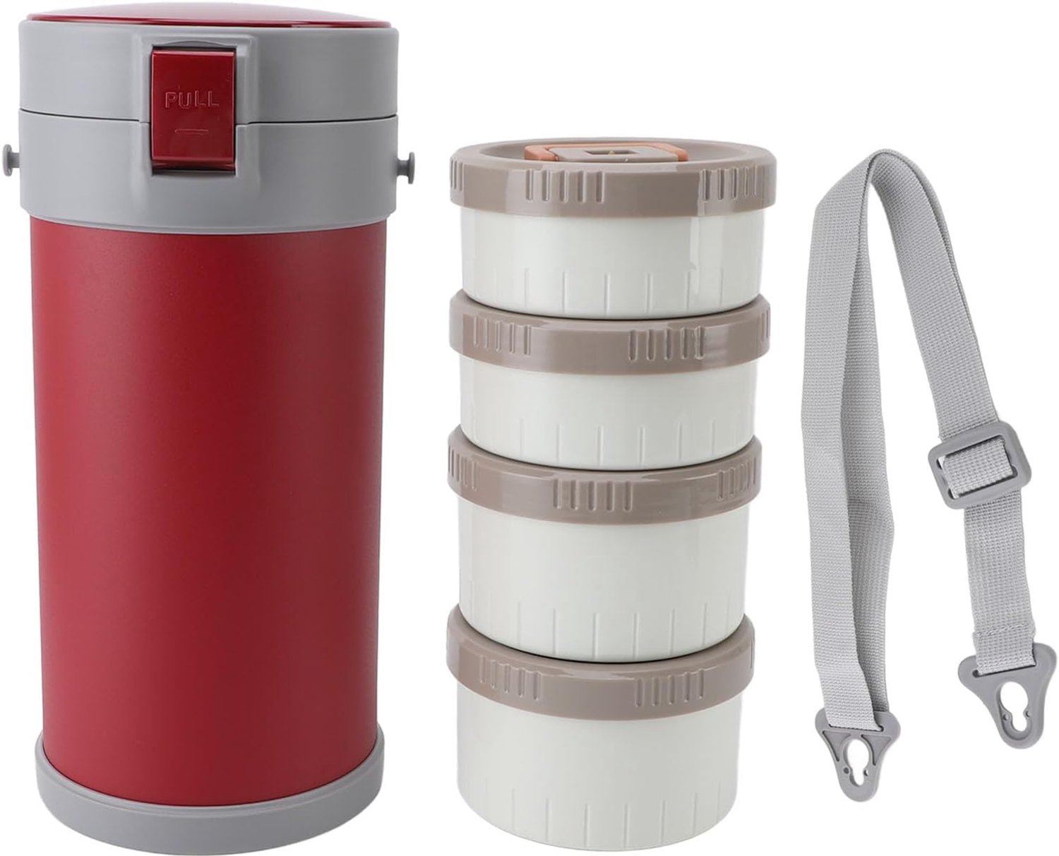 2,9L 304 staal geïsoleerde lunchbox, lekvrij stapelbaar met riem (Rood)