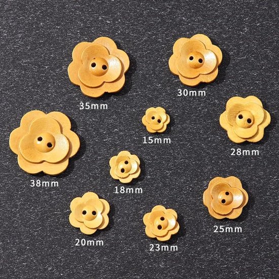 20 stuks houten knopen, 2 gaten, bloemenvorm voor kleding, vesten, jassen, knutselprojecten, 18 mm — afbeelding 2
