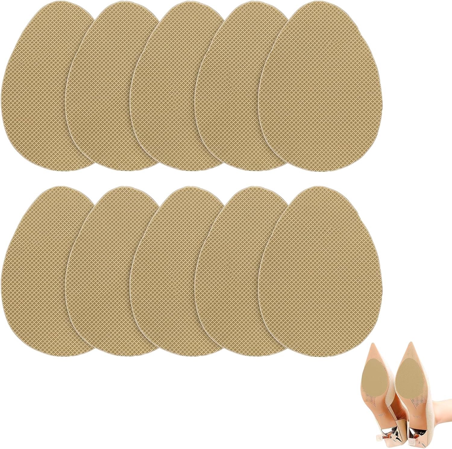 5 paar antislipzolen voor schoenen met hak, zelfklevende siliconen pads, ovale zoolbescherming, 1 mm, voor pumps en sandalen, kaki