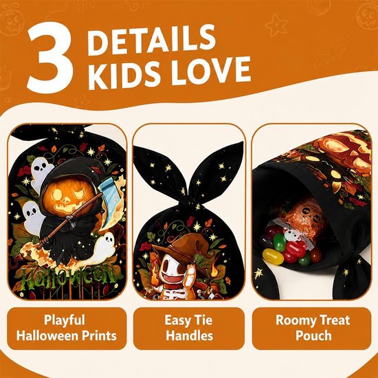 100 Stuks Cellofaanzakjes Bedankjes Eindfeest Halloween Zakjes Voor Snoep, Om Te Vullen Met Koekjes Chocolaatjes 13.5 * 22.5cm 3 Stijlen(A) — afbeelding 3