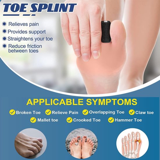 Toe Splint voor gebroken teen - Steun en rechtzetten van hamertenen - 2 stuks voor optimale comfort en herstel — afbeelding 4