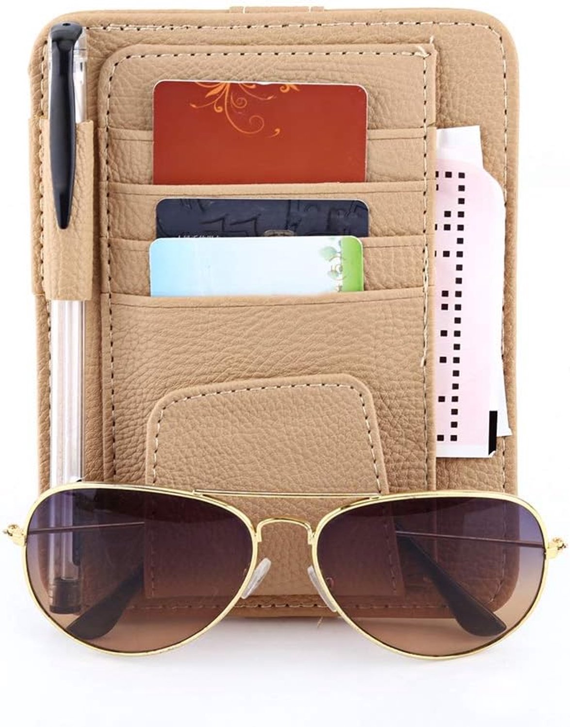 Auto Zon Visor Zonnebril Kaarthouder Clip,Auto Auto Zon Visor Organizer Zak Kaart Opslag Bril Houder Clip default Beige