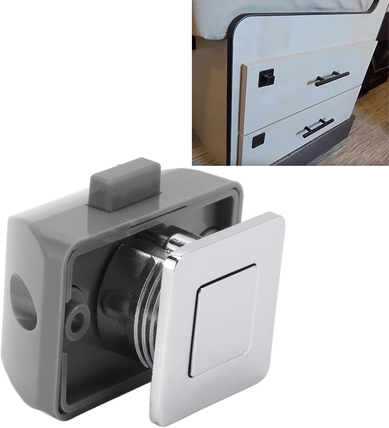 Tissting Keyless RV Push Cabinet Locks, Premium Metal Button Compartment Locks for Camper Drawer Cabinets Door, Square - ShopVlot