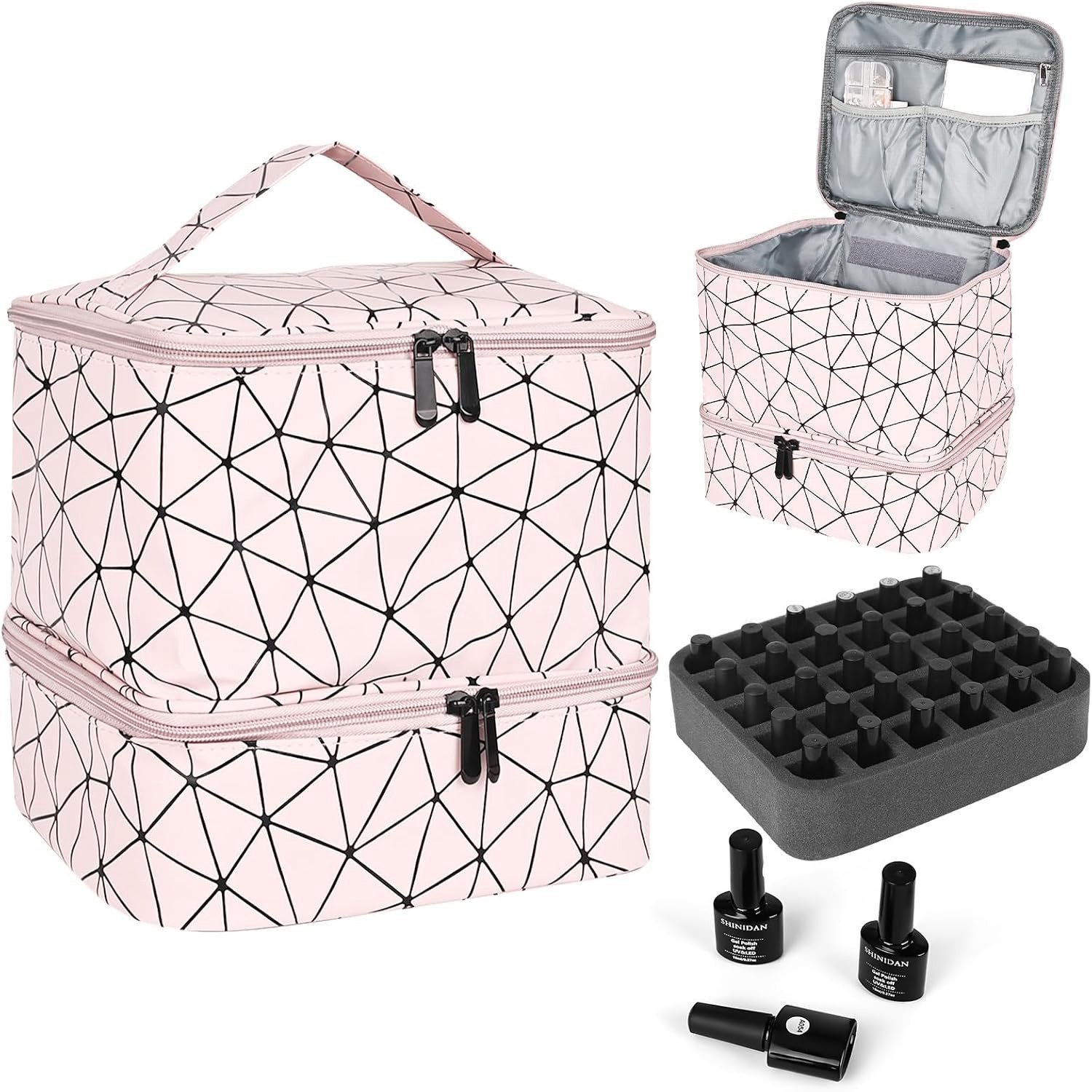Nail Polish Organizer voor 30 Flessen, Opbergdoos en Tas, Inclusief Ruimte voor Nagellamp en Accessoires