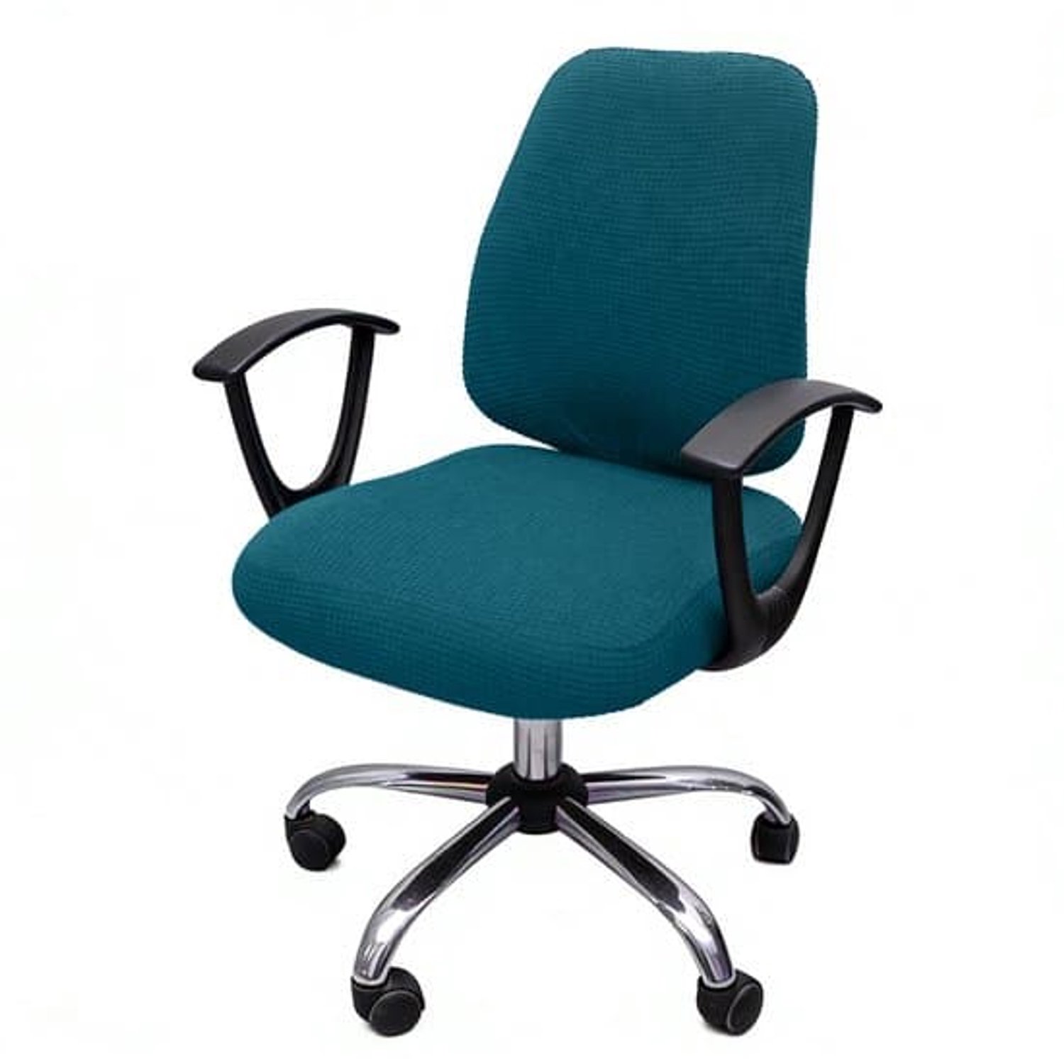 Elastische, wasbare jacquard hoes voor een bureaustoel met draaifunctie (stoel niet inbegrepen), rugleuninghoogte 36-50 cm, zitlengte 38-52 cm, zitbreedte 38-52 cm, blauw.