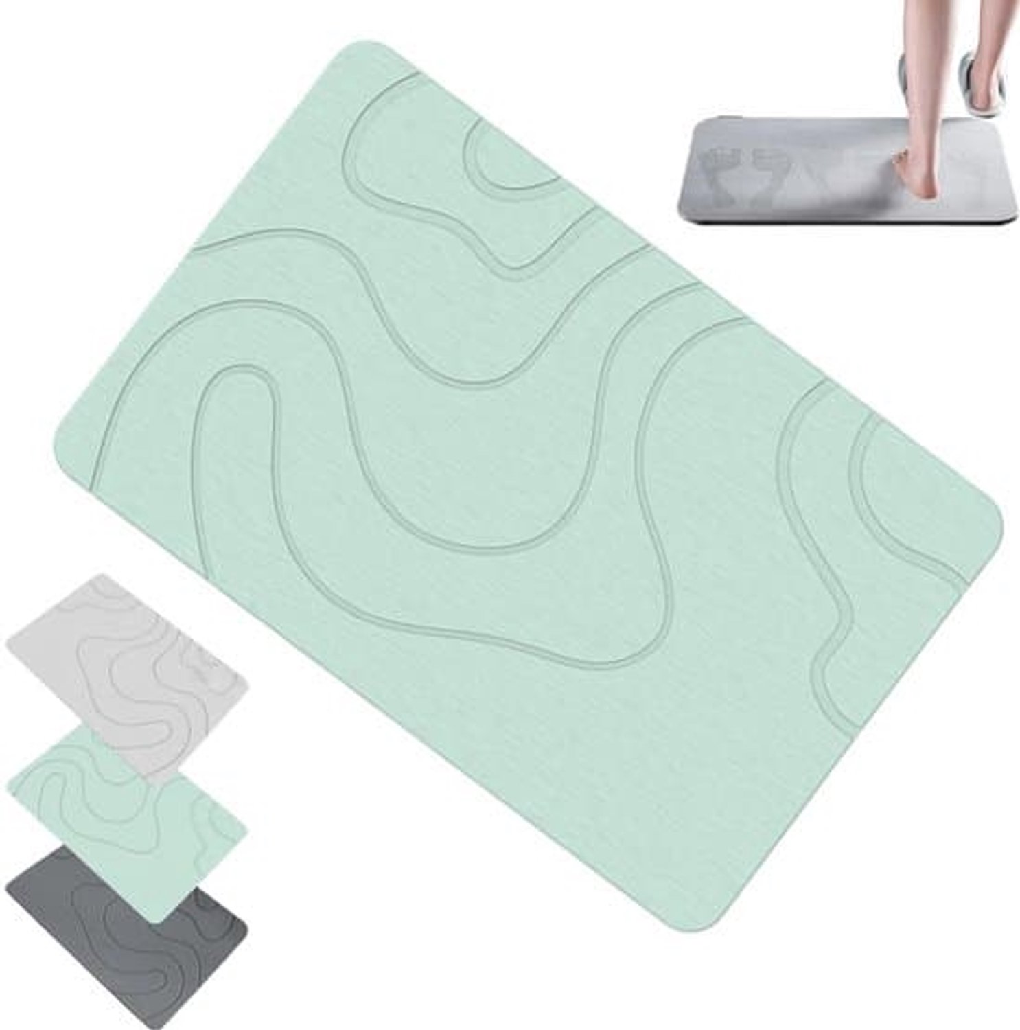 Absorberende douche - badmat van 40x60 cm met diatomeeënaarde - Zacht snel droge silica grond badmat - waterwassen douche vloer tapijt - Groen