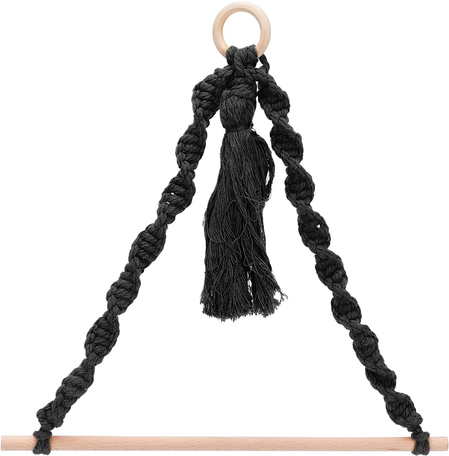 Papieren handdoekhouder Stof Gebreide henneptouwhanger met kwastje voor het organiseren van foto-ophangaccessoires (Black)
