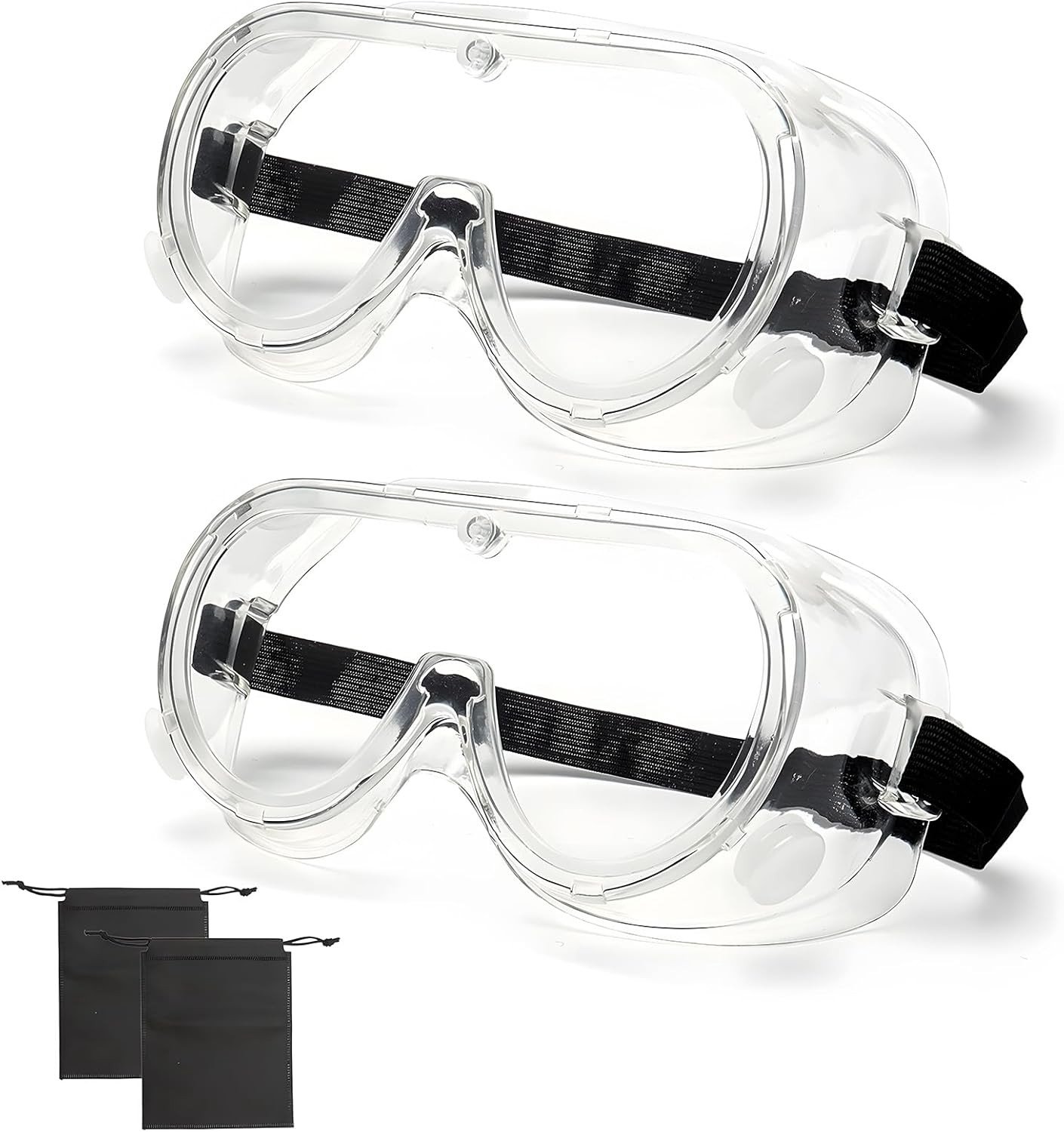 Set van 2 Veiligheidsbrillen met Anti-Fog Coating voor Draagcomfort, Stofdichte en Duurzame Brillen voor Laboratorium, Bouw en Fietsen met Opbergtas
