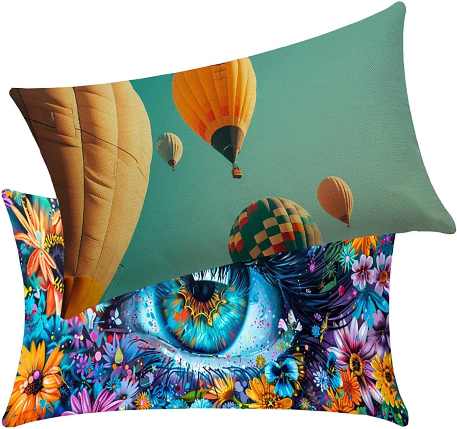 Buitenkussen, waterdicht, bloem, 2 stuks, bankkussen, luchtballon, 70 x 90 cm, linnen, dubbele naden, versterkt, zetelkussen voor boerderij, decoratief, woonkamer, tuin, cadeau voor dames, BY8 0-2