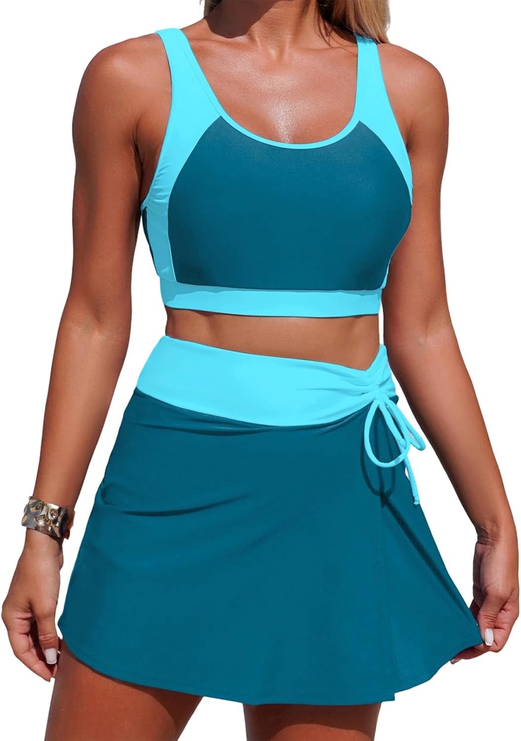 Bikini set met rok dames sport tweedelig badpak tank top en zwemrok met shorts vrouwen voor strand S
