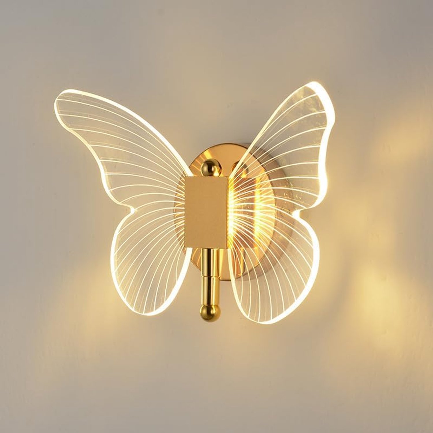 LED Creatieve Vlinder Wandlamp, 3 Kleuren Dimbare Acryl Muurlamp, Slaapkamer Nachtkastje Wandlamp, Moderne Decoratieve Verlichting voor Woonkamer en Hal [Energieklasse F]
