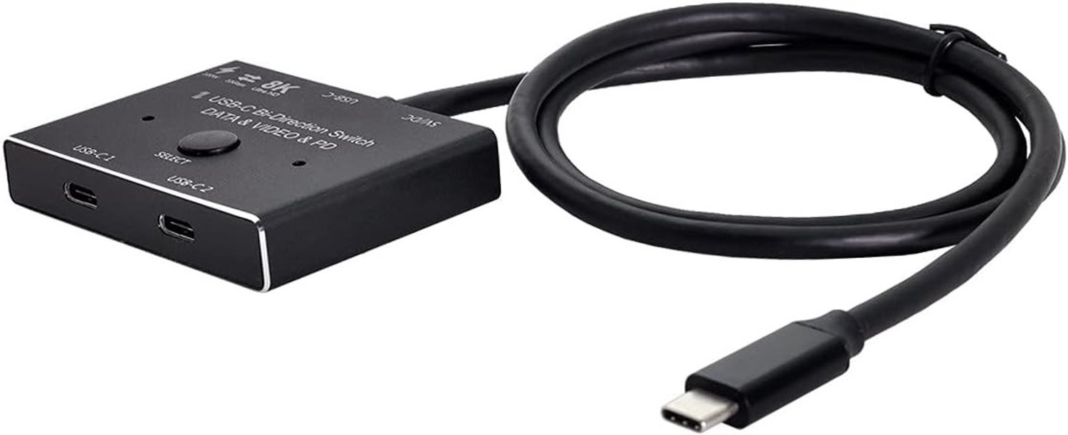 USB-C Type-C Bi-directionele Schakelaar MST 1 naar 2 Hub voor Video, Data en PD 8K@30Hz 100W 10Gbps