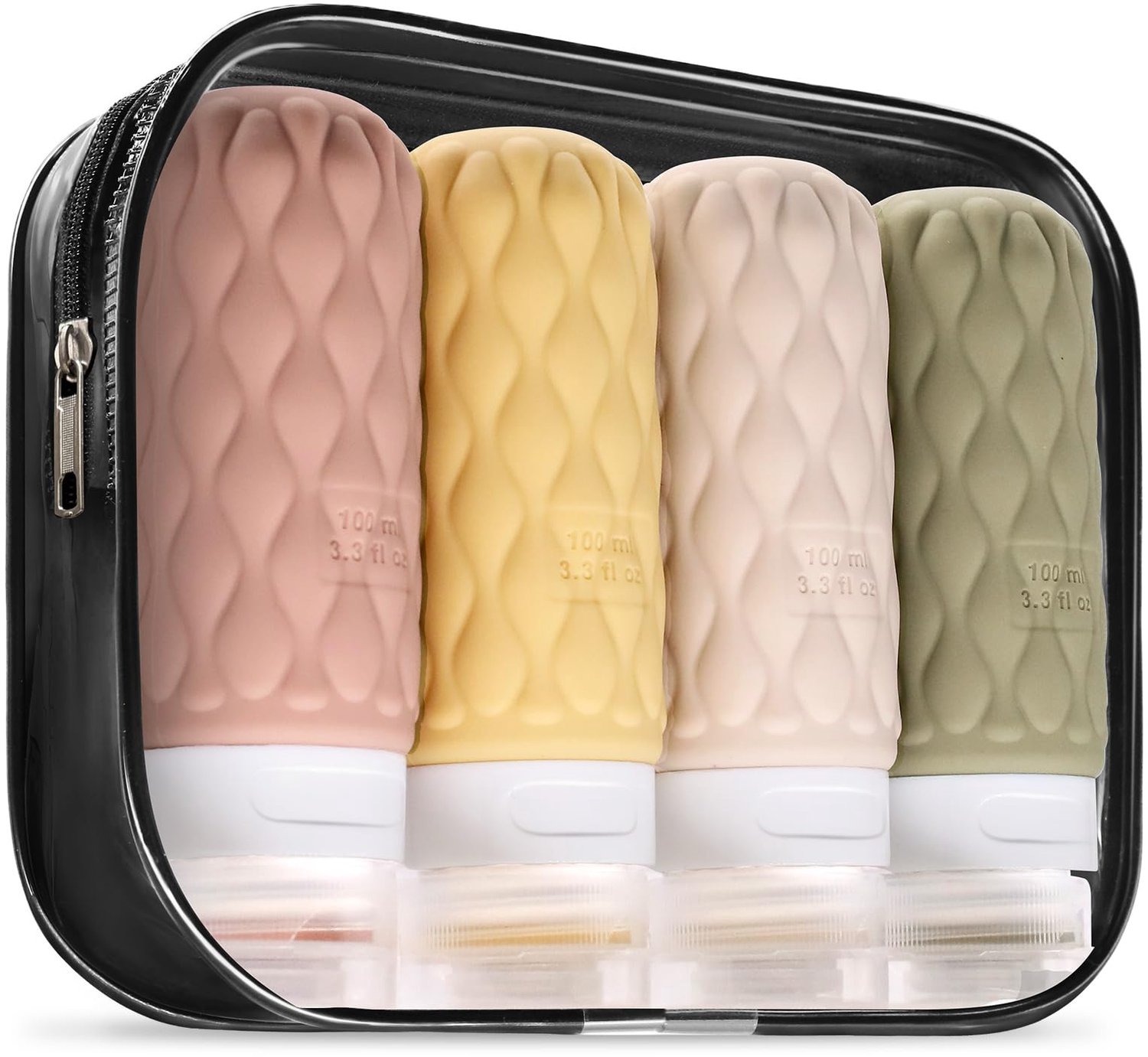 4 Stuks Reisflessen voor Toiletartikelen, 100 ml Siliconen Reisflessen Set, Lekvrij Reisflessen Reisflessen Containers voor Shampoo Conditioner Lotion