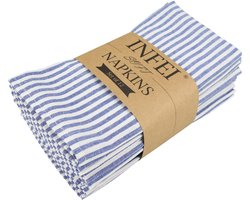 INFEI Zachte eenvoudige gestreepte katoen-linnen gemengde diner doek servetten, 12 stuks (40 x 30 cm), voor evenementen en thuisgebruik (blauw)