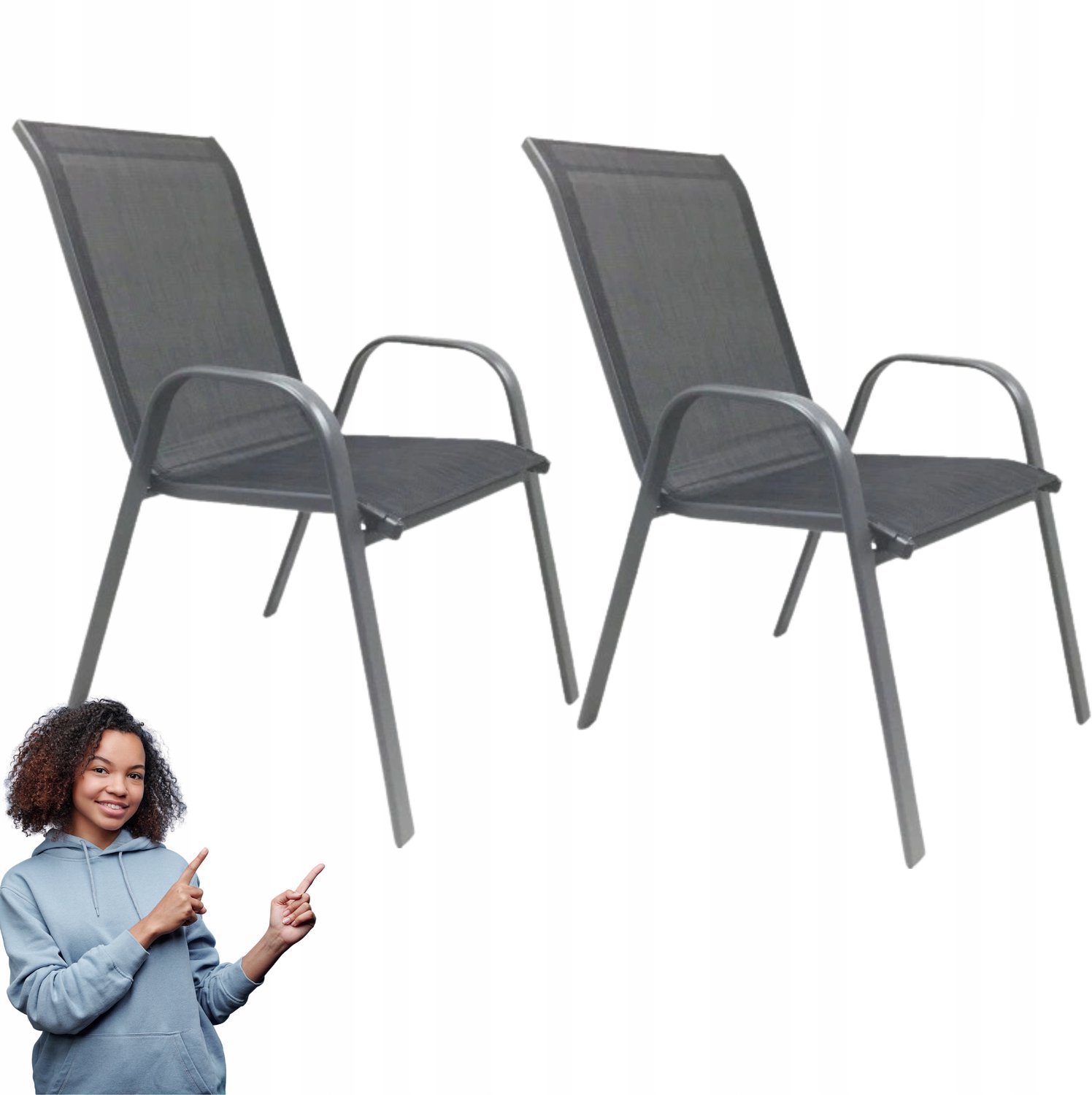 Set van 2 Grijze Metalen Tuinstoelen voor Balkon en Terras
