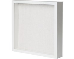 Muzilife Displaydoos met linnen achterwand, diepe fotolijst van hout en glas om op te hangen, voor herinneringsdoos, sportmemorabilia, pins, medailles, foto's, 30,5 x 30,5 cm, wit