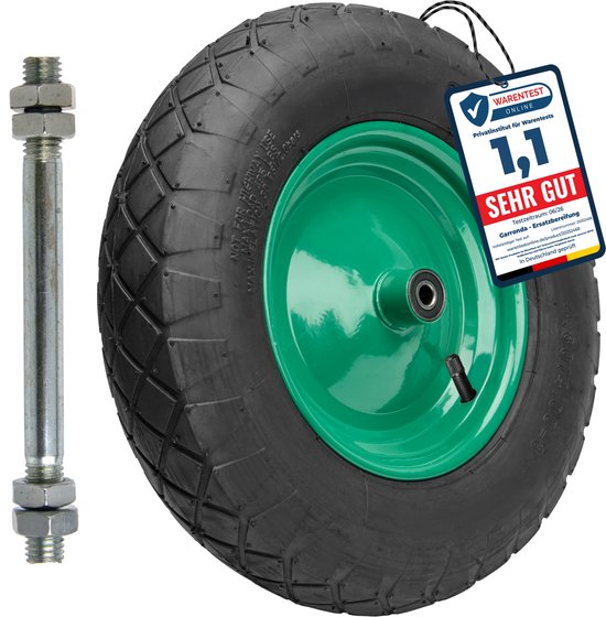 GARRONDA - Vervangwiel Kruiwagen 4.80/4.00-8 Kruiwagenwiel Ø 390 mm Luchtband 4PR Band tot 120 kg met As Stalen Velg Kogellager voor Tuinwagen Erf Bouwplaats GD-0163, Zwart-Groen van Garronda — afbeelding 5