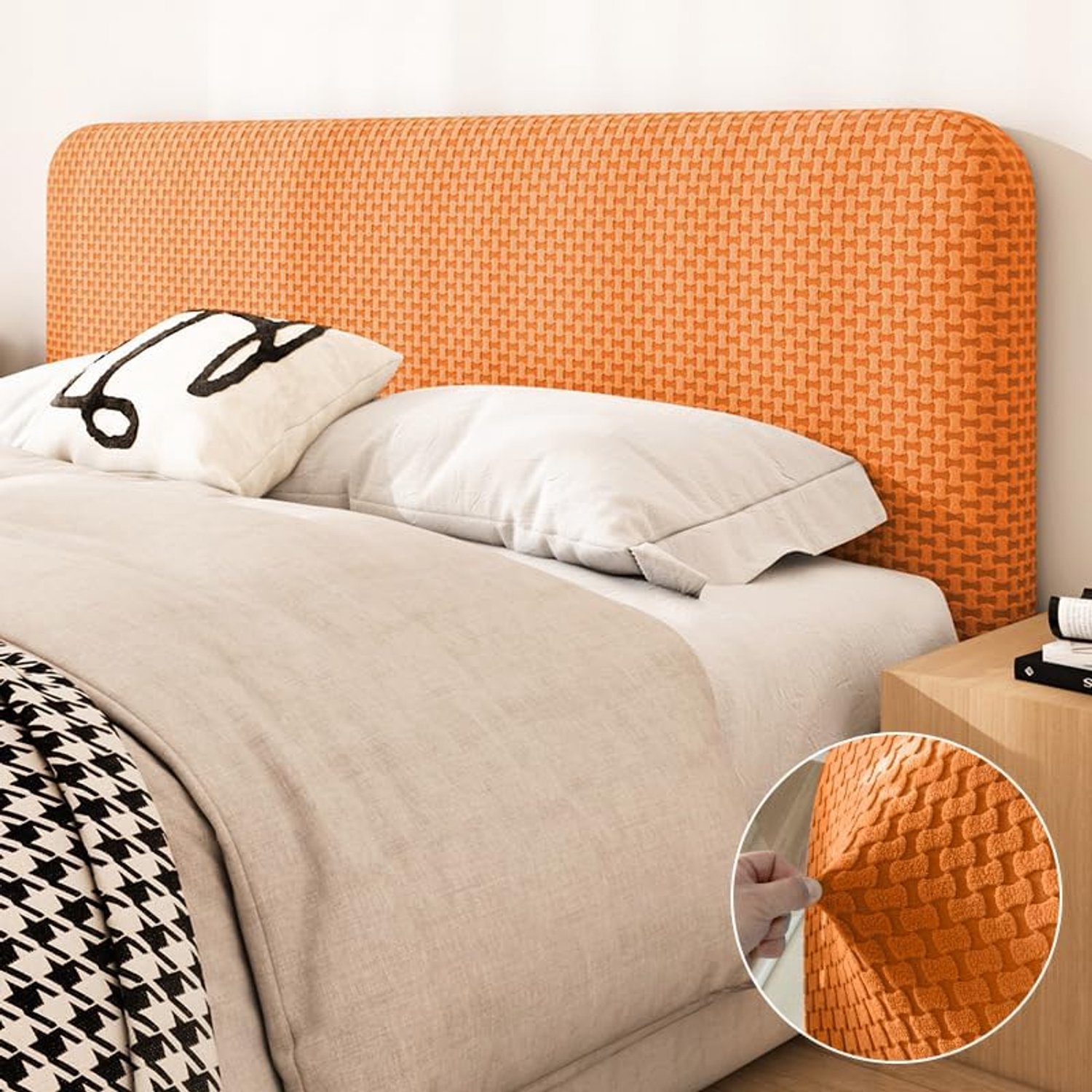 1 stuk wasbaar hoofdeindehoes, elastisch, zacht hoofdeinde, schuifhoes, stofdicht hoofdeinde, beschermhoes, slaapkamerdecoratie, 2 m lang (oranje)