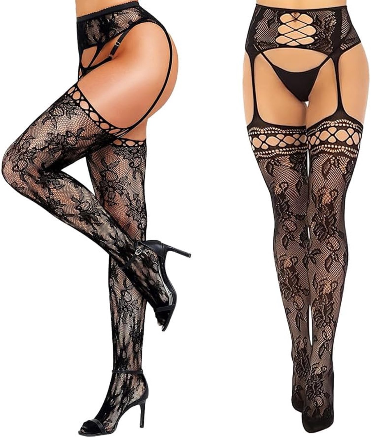 2 paar jarretelkousen voor dames, sexy kousenband van bloemenkant, hoge sokken, dunne hoge taille, accessoires, rollenspel, geschikt voor speciale gelegenheden