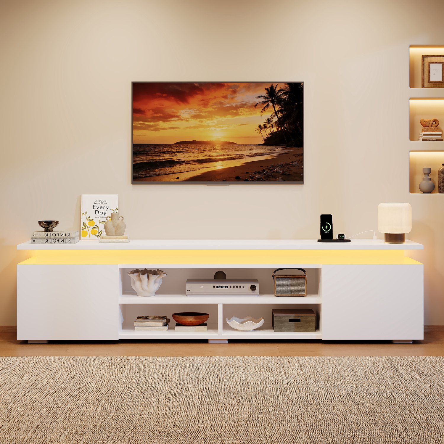 Clruro TV-Meubel - 180×35×42 cm - RGB-LED - App- en Spraakbediening - MDF - Wit