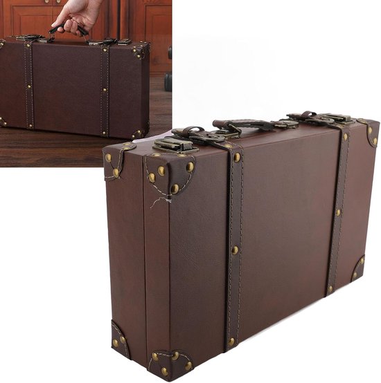 Vintage Lederen Houten Koffer Opbergkoffer voor Decor en Fotografie, 13,39x8,07x3,15in, Bruin, Themafeest Prop — afbeelding 2