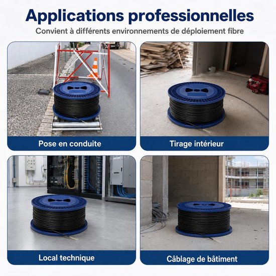 Spoel van vezeltouret 2FO 500 m monomode G657 A2, zwarte mantel, uv-bescherming, FTTH — afbeelding 3
