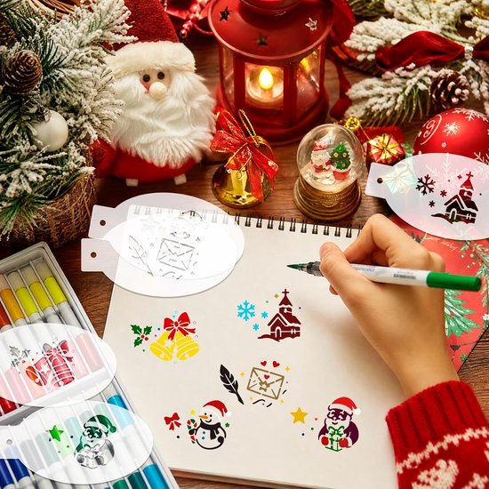 30 stuks kerstsjablonen, herbruikbare gezichtsverfsjablonen, kerstsjablonen, kunststof sjablonen, knutselsjablonen, sjablonenset voor kinderen, feest, vakantie, Kerstmis, make-up — afbeelding 3