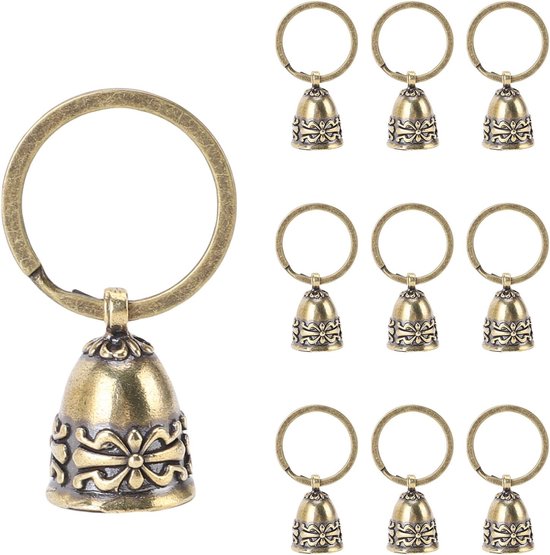 10 stuks puur koperen bellen handgepolijst kleine ambachten hangende bellen voor Kerstmis decoratief met 10M jute touw sleutelhangers — afbeelding 3
