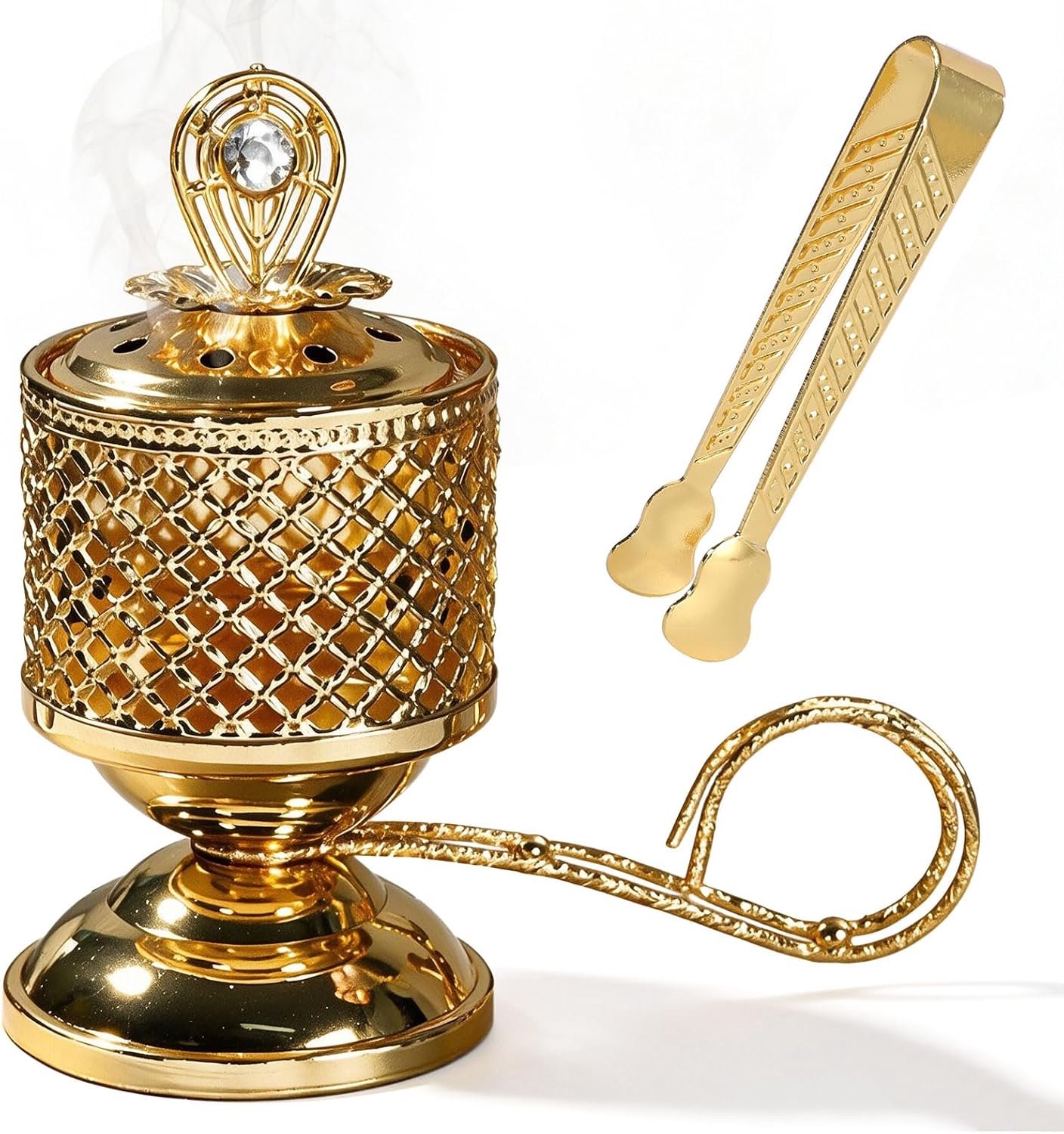 Vergulde metalen wierookbrander met reliëfpatroon Arabisch (netto) - ShopVlot