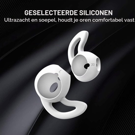 Silicone Oordopjes voor Apple AirPods en EarPods - 4 Paar, Zachte Anti-Slip Sport Oordopjes met Oorklem, Beschermende Accessoires voor Comfort en Stabiliteit - Wit en Zwart — afbeelding 2