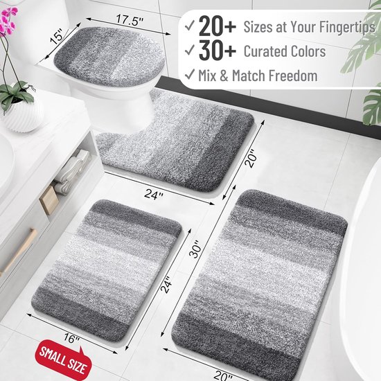 Olanly Badkamermat, extra zachte en absorberende microvezel, rubberen achterkant, sneldrogend, machinewasbaar, badmat voor badkamervloer, bad, douche en woondecoratie, 90 x 60 cm, grijs — afbeelding 3