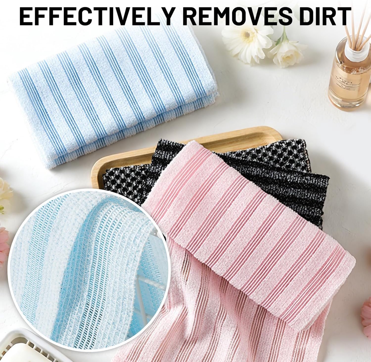 Exfoliërende Handdoekenset - Zwart - 97 x 26 cm - Antibacterieel Douchedoek voor Lichaamsreiniging - Voor Dames en Heren
