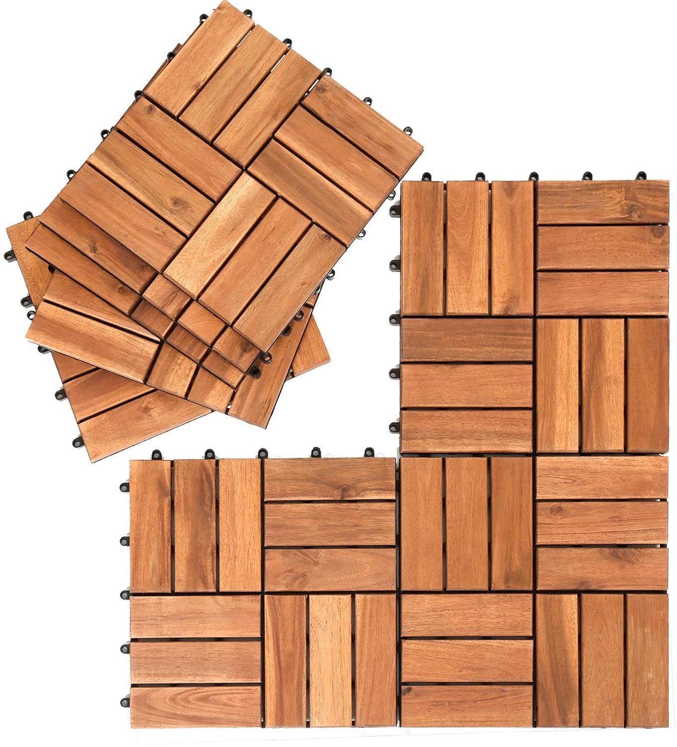 Houten tegels, acaciahout, 30 x 30 cm, 1 m², vloertegels, weerbestendig, terrastegels, gemakkelijk te leggen, terrasvloer buiten (12 latten, set van 11)