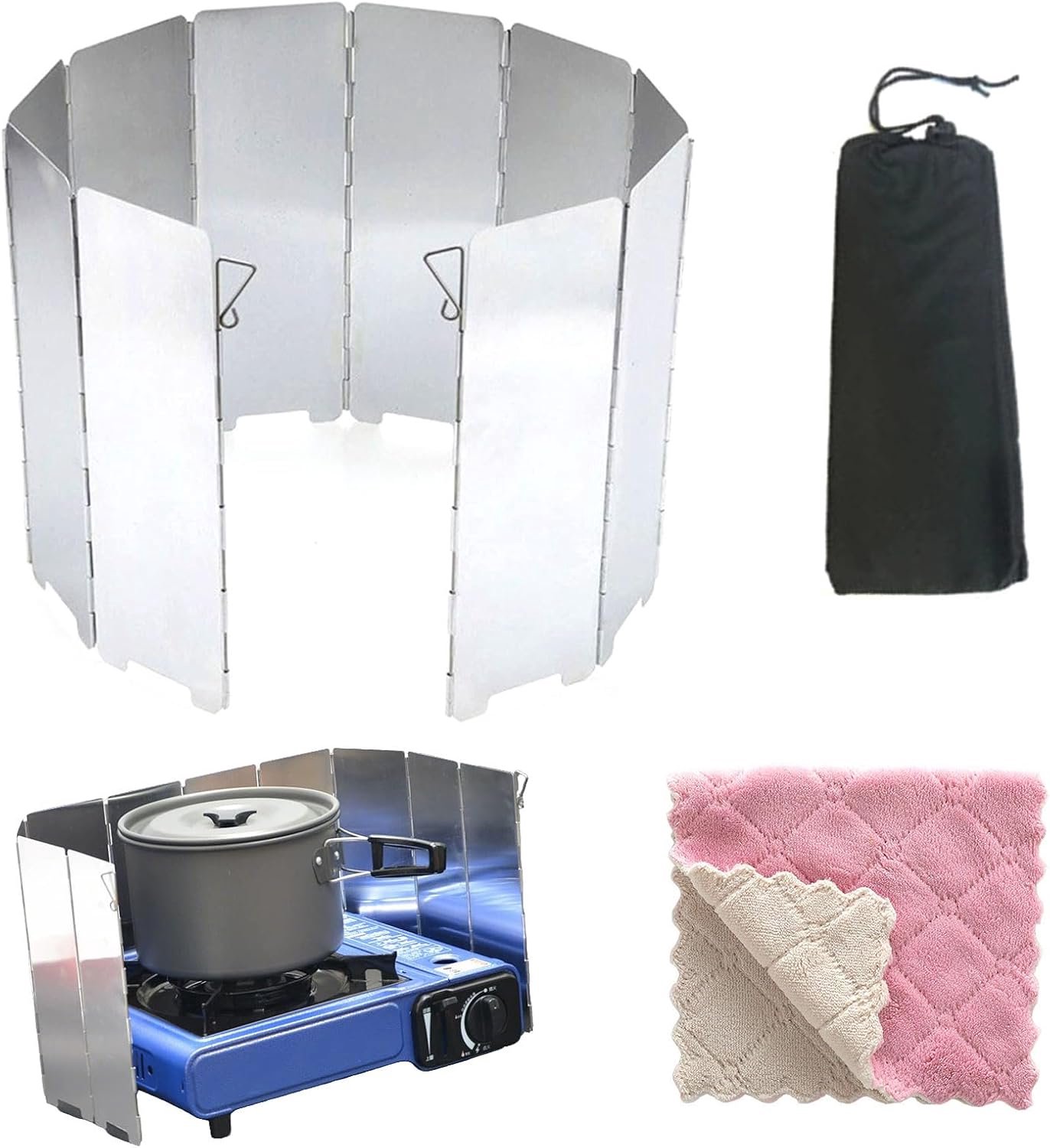 Butyeak Gasfornuis camping, windbescherming, gasfornuis, windbescherming, opvouwbaar, campingfornuis, windbescherming, campinguitrusting