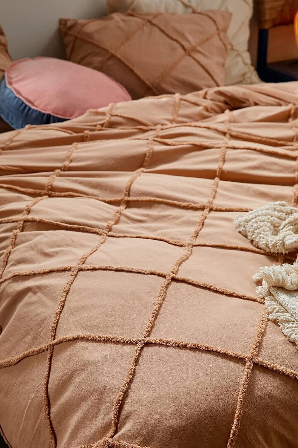 Katoen Tufted Dekbedovertrek Boho Beddengoed Set UO Dekbed, 1 dekbedovertrek + 2 kussenslopen, geen vulling inbegrepen (Terracotta, Queen 90" x 90" Inches)