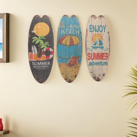 3 Stuks Delige Surfplank Houten Borden Wanddecoratie voor Oceaanthema Zomerfeest Accessoires voor Badkamer Woonkamer Entree van Kusthuis Authentieke Tropische — afbeelding 3