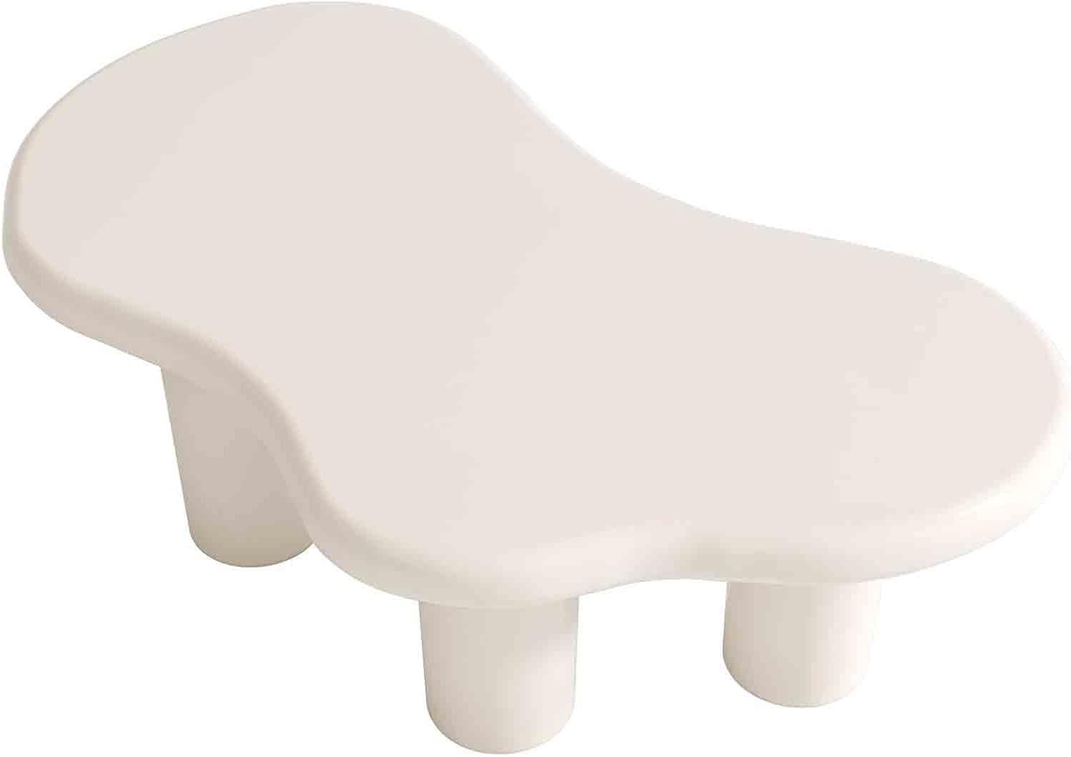 100 cm witte wolkensalontafel, ronde rand salontafel met 4 stevige steunpoten en dik tafelblad voor woonkamer, slaapkamer, balkon, terras