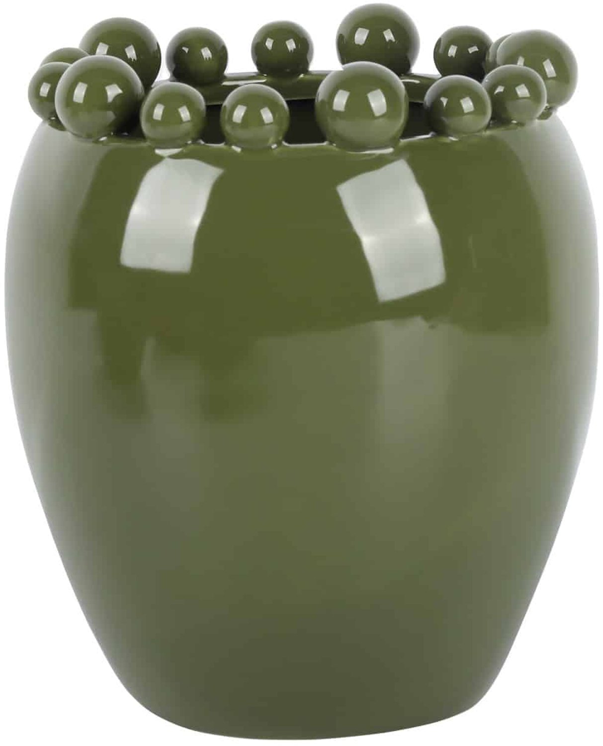 Present Time Vaas Cadiz Dotty Medium - Groen - 16x16x21cm - Keramiek - Scandinavisch - Bloemenvaas - Woondecoratie - Decoratieve vaas voor woonkamer of slaapkamer